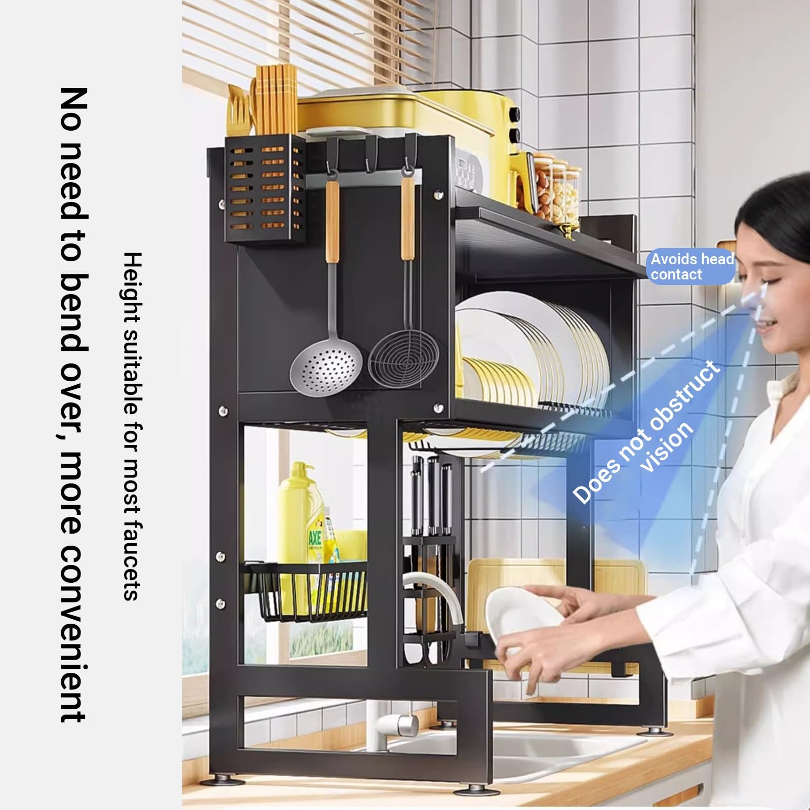 Escurridor de platos para fregadero, organizador de cocina abatible que ahorra espacio para platos, vasos, cuencos y cubiertos, solución de secado eficiente