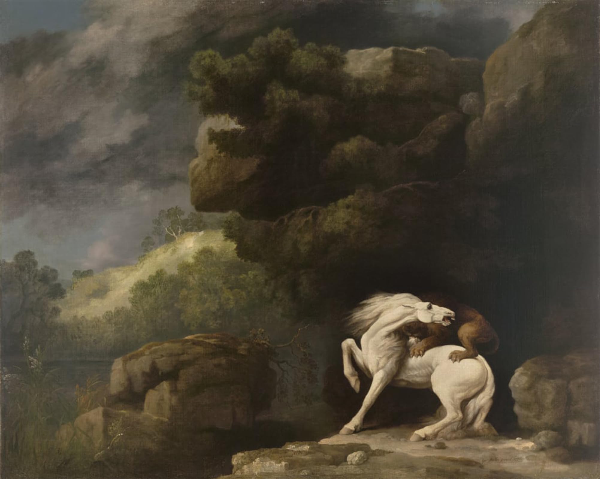SERENDIPITP Retro Picture Poster Wall Art Pictures Painting a Lion Attacking a Horse by George Stubbs Wall Art Canvas Print for Wall Decor 60x90cm