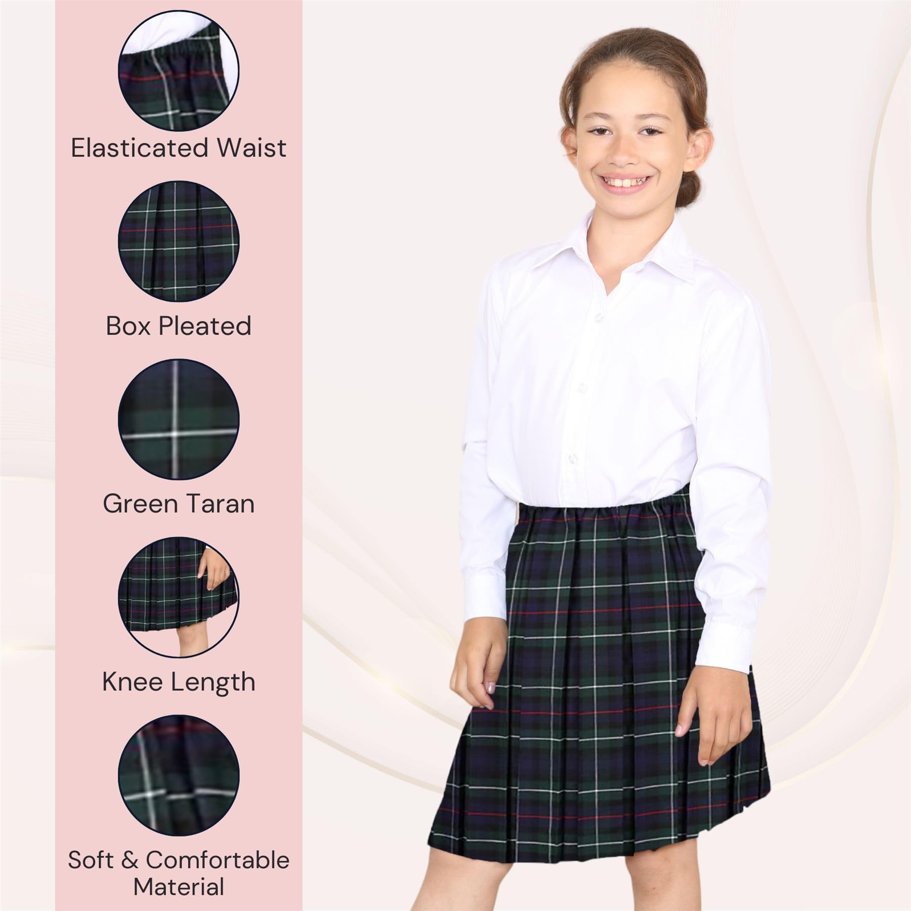 Gonna scolastica a pieghe per ragazze, tinta unita, lunghezza al ginocchio, per uniforme scolastica per ragazze, gonna a pieghe in vita elasticizzata a tutto tondo, in tartan, estiva