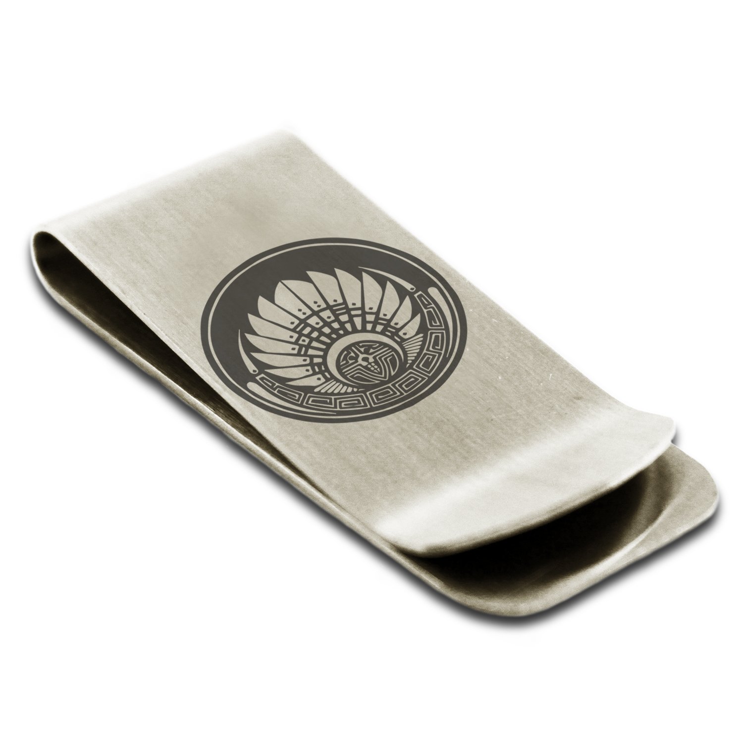 Tioneer Stainless Steel Mayan Quetzalcoatl Headdress Rune Symbol Money Clip Credit Card Holder