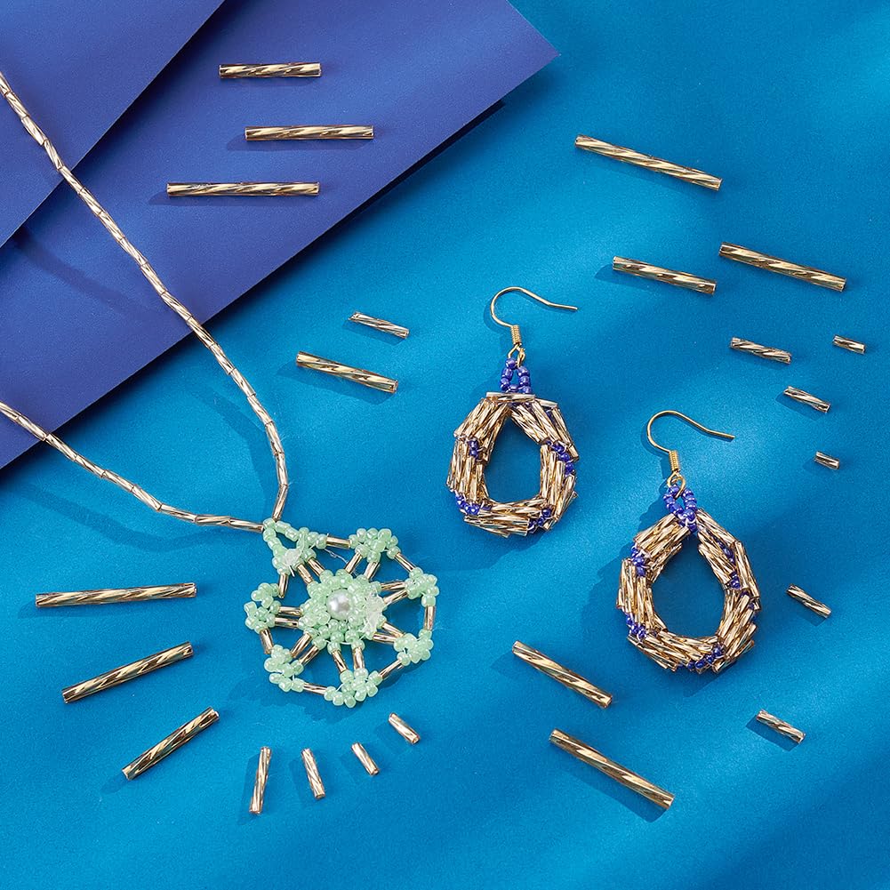 2420 perline tubolari da 80 g, perline in vetro, lunghezza 6 mm, per la creazione di gioielli (argento in oro
