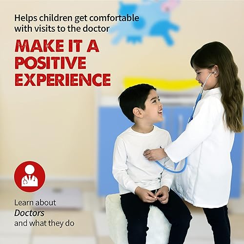 Miniatura 4 de Born Toys Kit médico para niños de 3 a 7 años, kit completo de médico para niños que incluye abrigo de médico para niños, estetoscopio real,