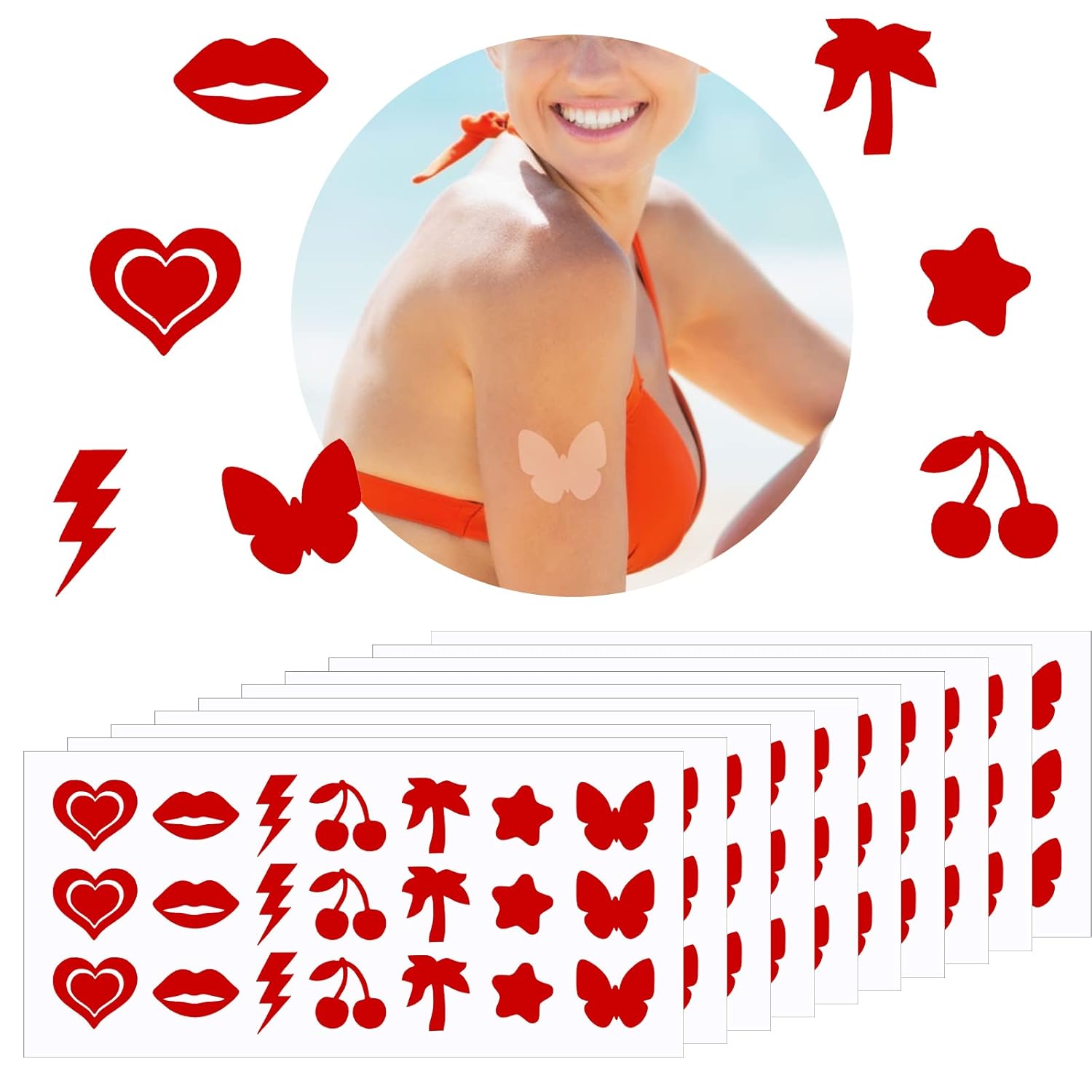 210 Pieces Tanning Sunbathing Stickers Body Stickers for