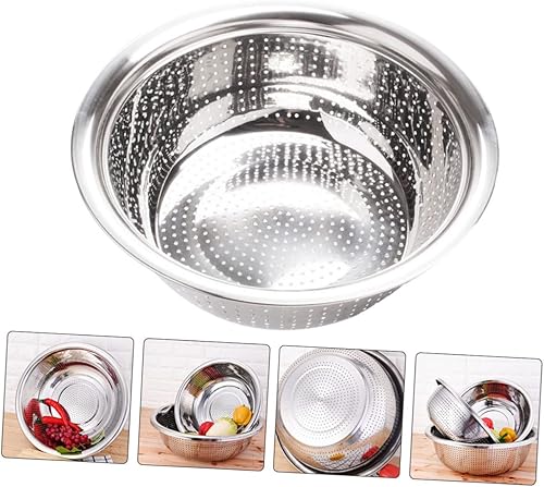 Miniatura 9 de Housoutil Colador de acero inoxidable para lavado de arroz, escurridor de malla fina inoxidable, colador de acero inoxidable, cesta de drenaje para