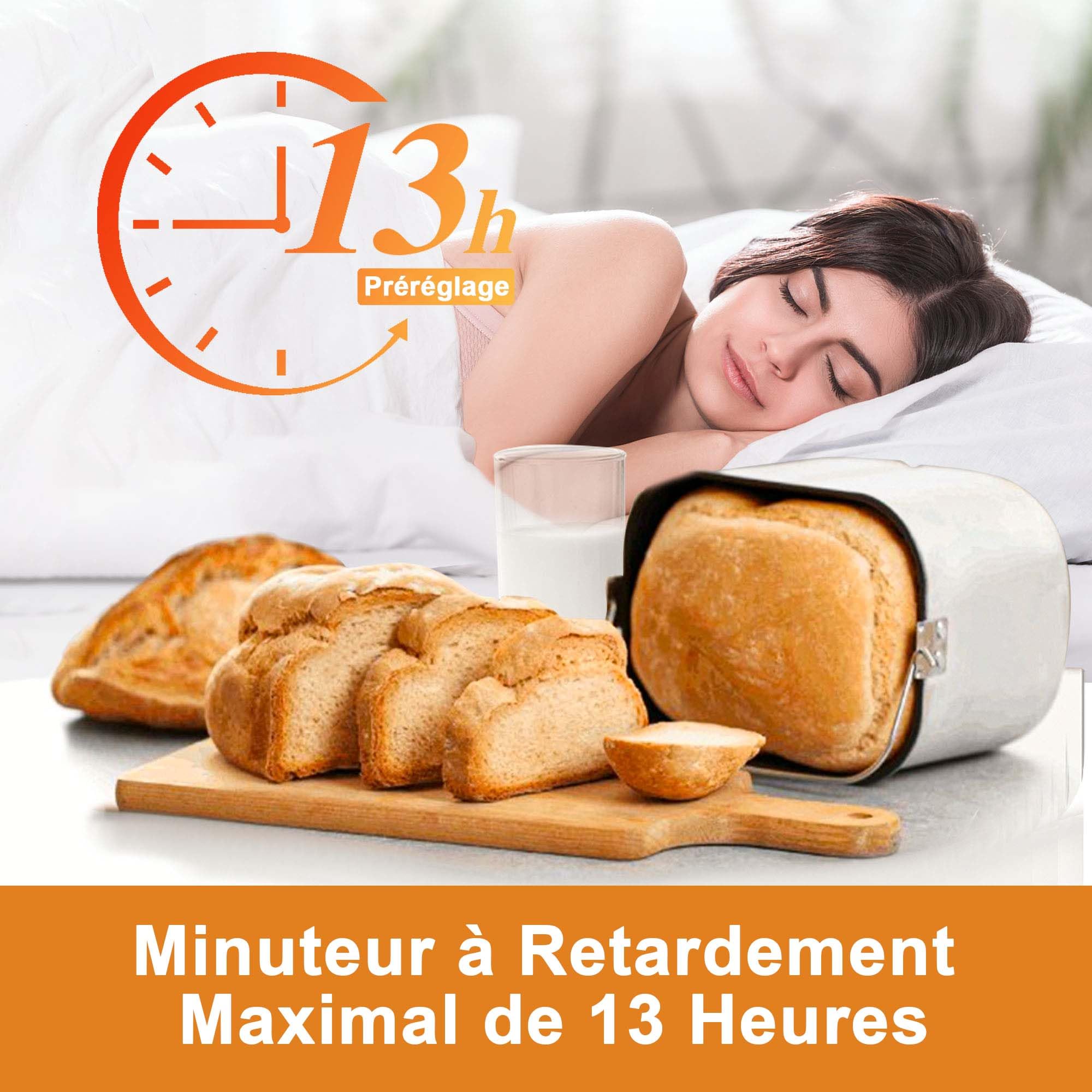 Machine à Pain 12 Programmes Automatiques Cuisson 360° Sans Gluten Pâte à Pizza Gâteau Confiture