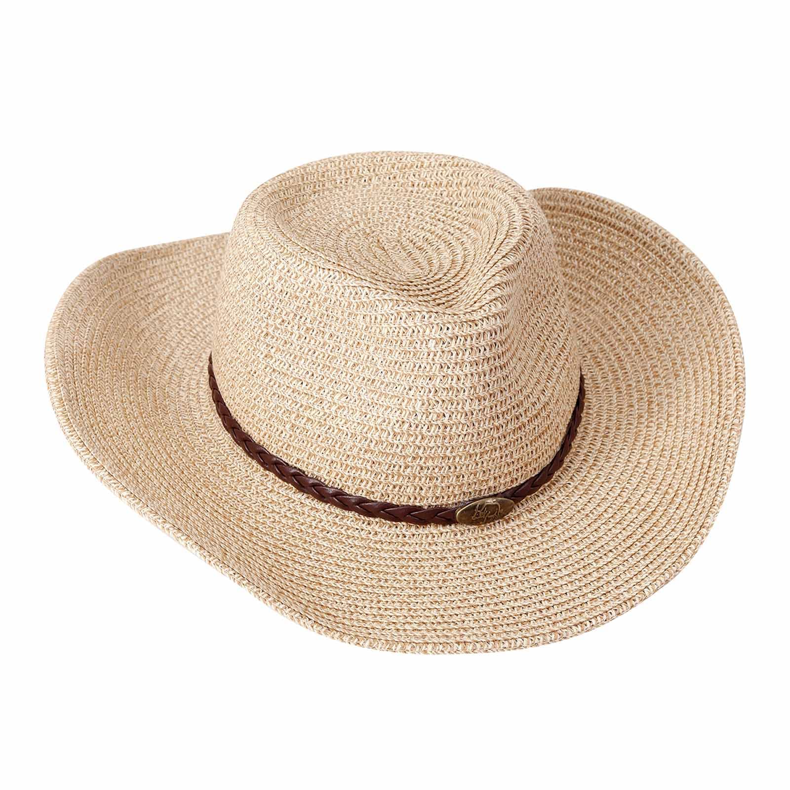 Straw Cowgirl Hat for Women Cowboy Hat for Men Wide Brim Sun Hats Shapeable Western Beach Hat (US, Alpha, One Size, Beige)