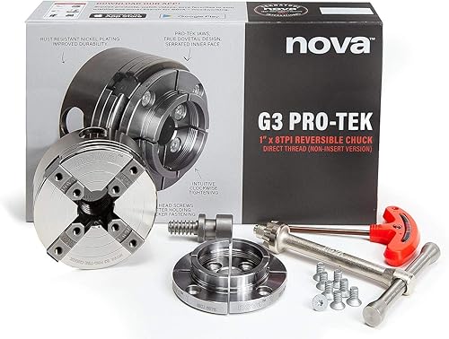 NOVA 48291 PREMIER PRO-TEK G3 Portabrocas para torno de madera con mandíbulas PRO-TEK de 2 pulgadas, tornillo de carpintero y Dlx. Caja de