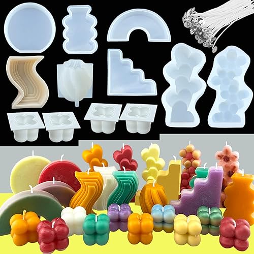 POPCIEL Juego de 36 moldes para velas moldes de vela de pilar moldes de silicona 3D para hacer velas moldes de vela de aromaterapia para bricolaje