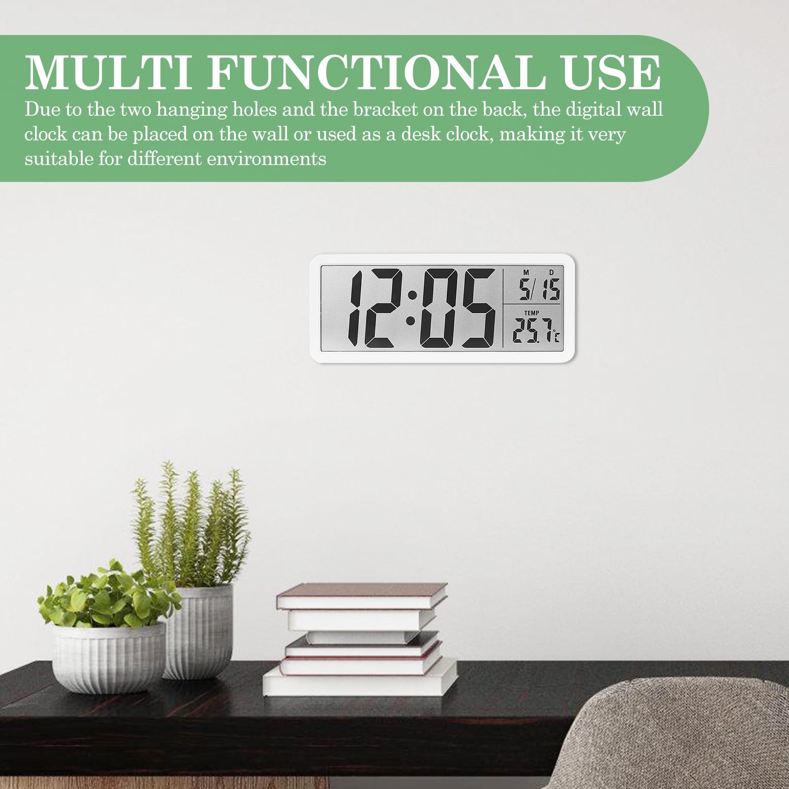 Horloge Numérique BORDEAG avec Température et Humidité, Date, pour Salon Chambre Bureau