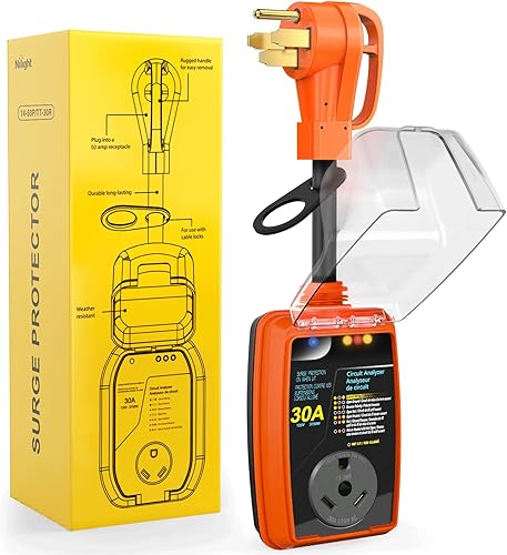 Miniatura 10 de Nilight Analizador de circuitos con protector de sobretensiones RV de 30 amperios, monitor de voltaje de 2100 julios, picos altos y bajos, 125 V3750