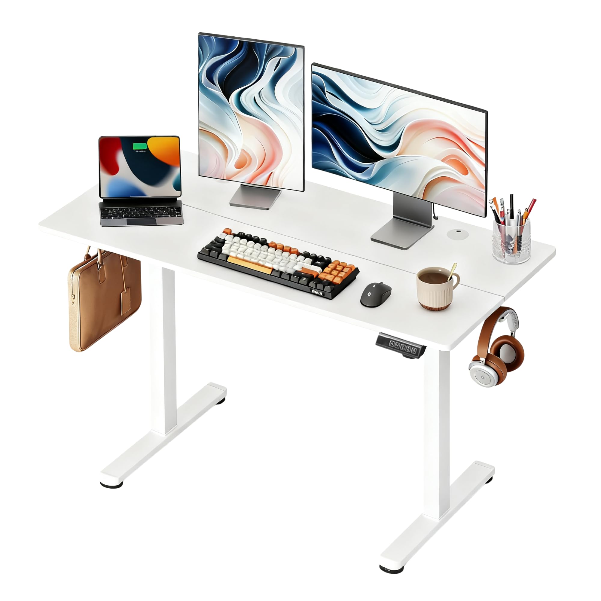 DEVAISE 48 Inch Electric Standing Desk, 3 Adjustable Height Stand up Desk for Home Office, Ergonomic Sit to Stand Desk with LED Touchscreen，Headphone