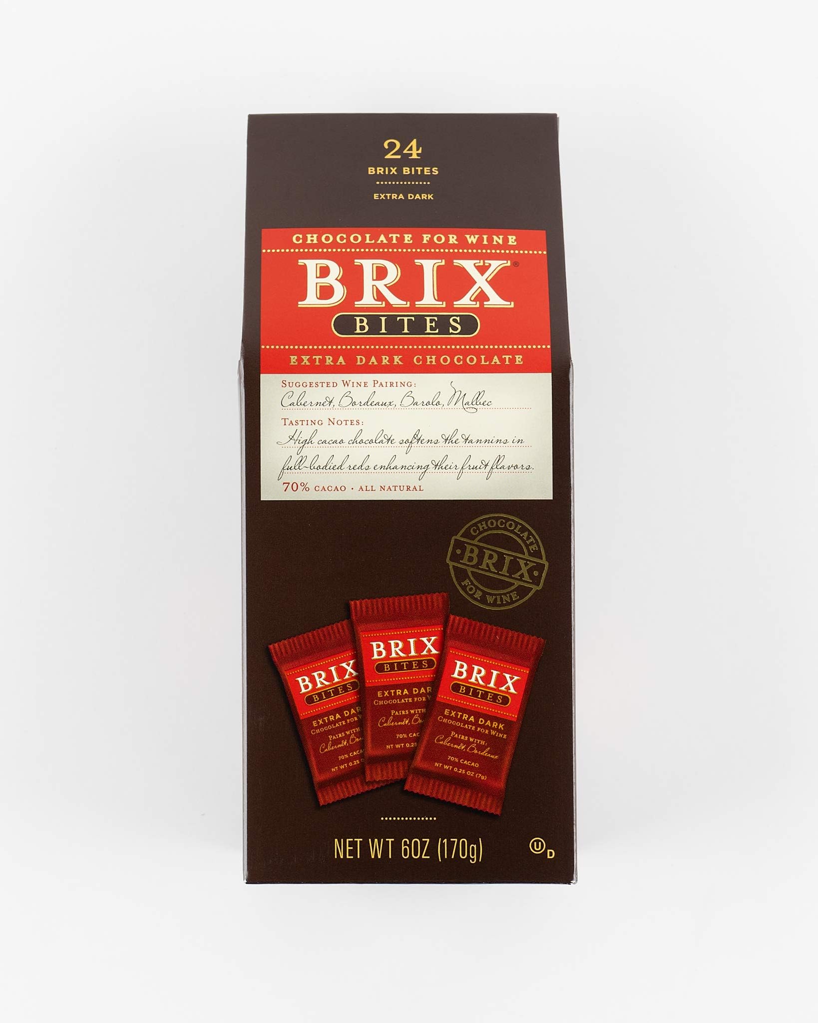 Wine Pairing Chocolate Bites by Brix Chocolate - Individually Wrapped - Extra Dark Chocolate 70% Cacao - 6oz - For Charcuterie, Wine Tasting, Gift Set, Date Night, & more!