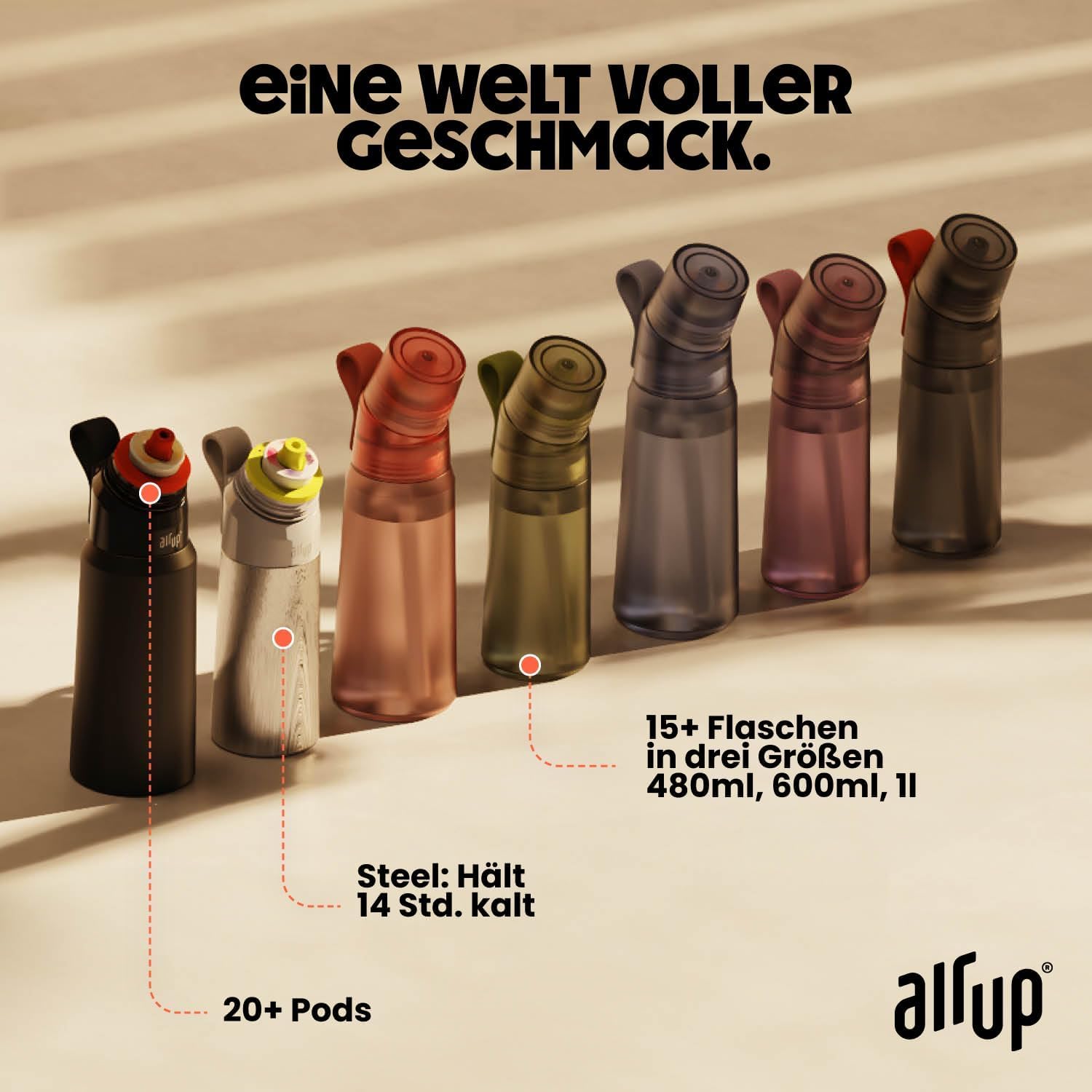 air up® Flasche Twist Pro Starter Set Original, inkl Pods in 5 Geschmacksrichtungen 600ml Trinkflasche mit Geschmack, zuckerfrei I auslaufsicher, spülmaschinenfest & BPA frei I in Charcoal Grey