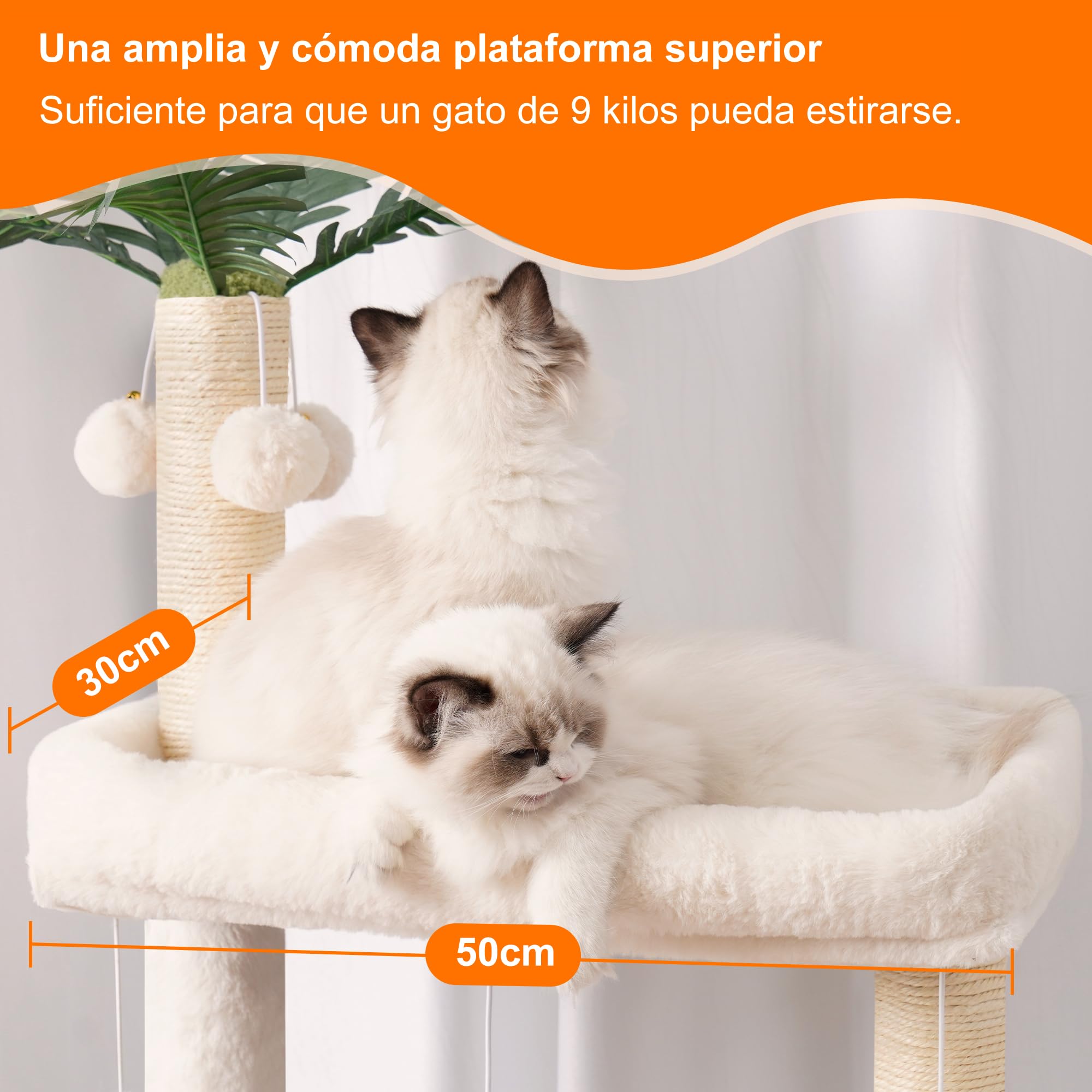Heybly Árbol para Gatos Moderno, 156 cm de Altura, 4 Niveles, Postes Rascadores, 2 Plataformas, Cuevas, Hamaca, 3 Pompón, Multinivel para Gatos Grandes, Nogal
