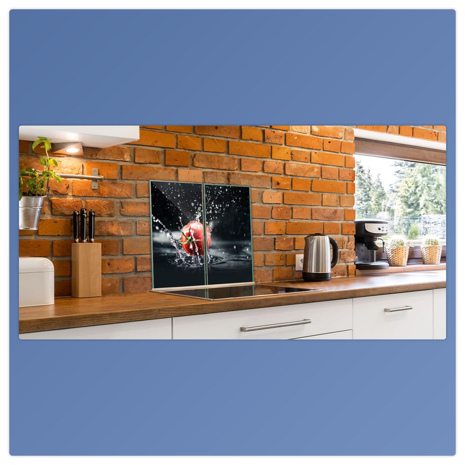 Decorwelt Pannello Copripiano Cottura In Vetroceramica – 2 Pezzi 60x52 Cm, Rosso – Paraspruzzi, Tagliere E Sottopentola Multiuso - 3