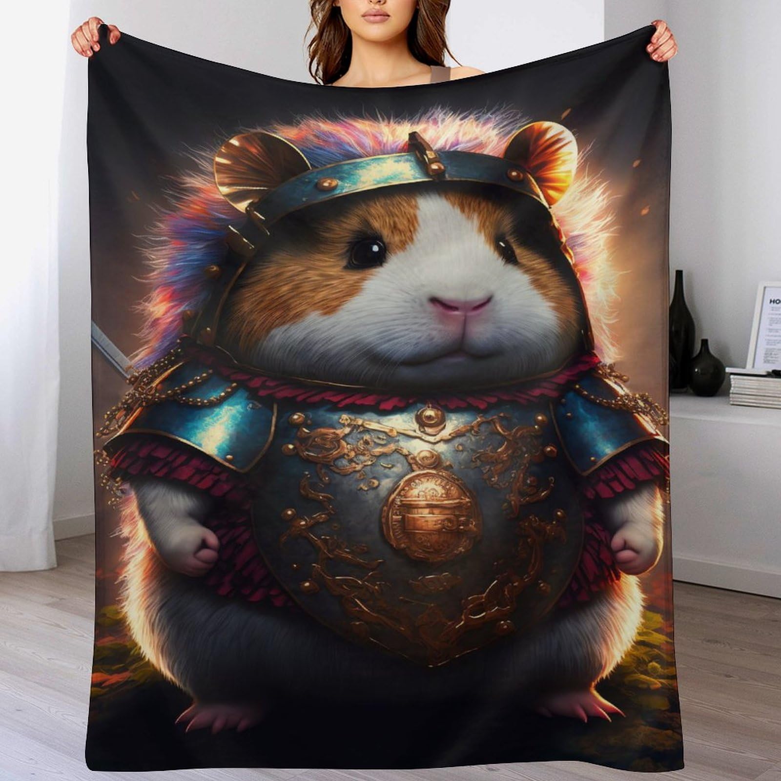 Manta de franela premium con diseño Guinea en forro polar denso para decoración