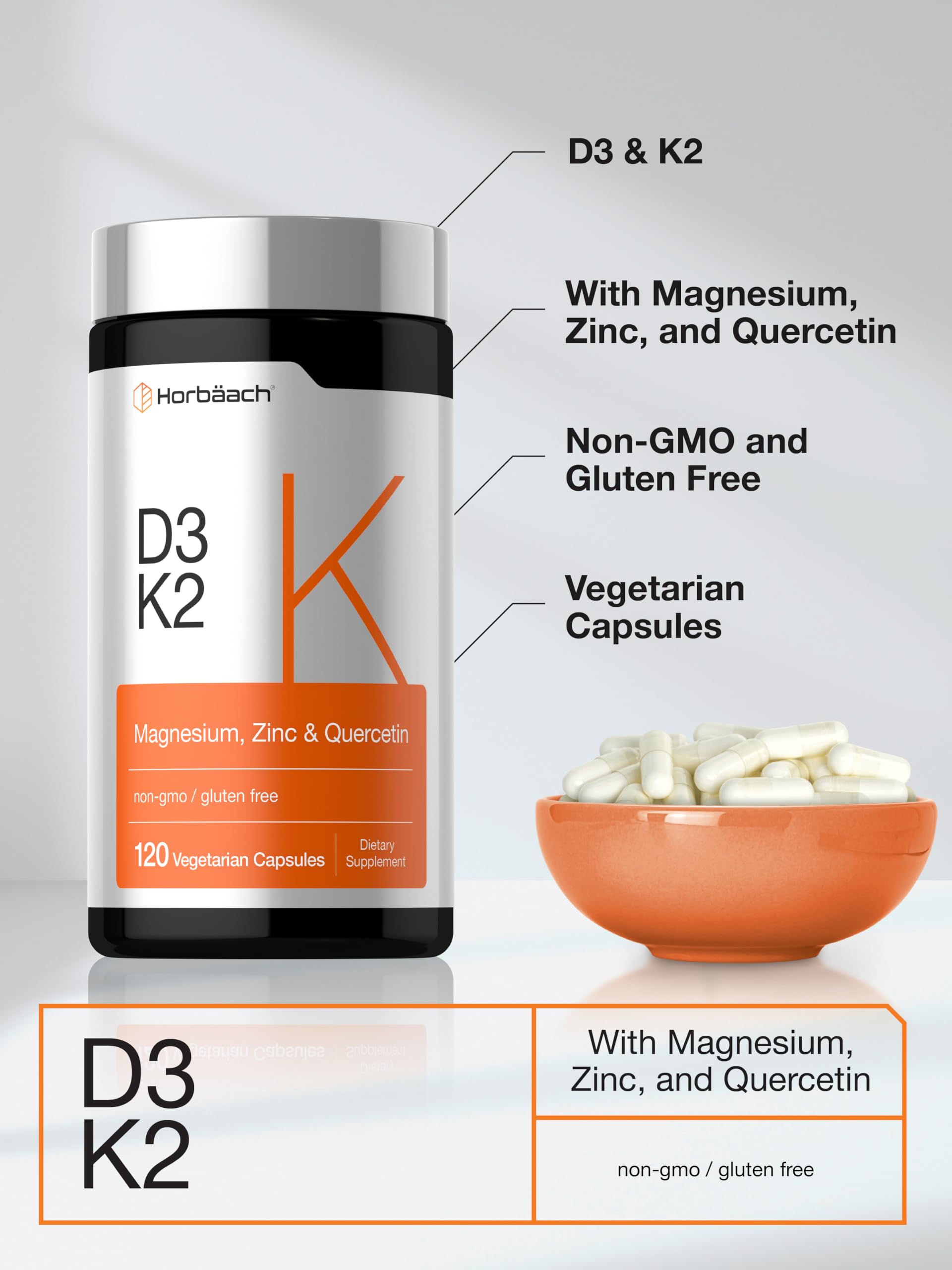 Horbäach Vitamin D3 K2 | 5000 IU D3 | 120 Capsules — Amazon image 4