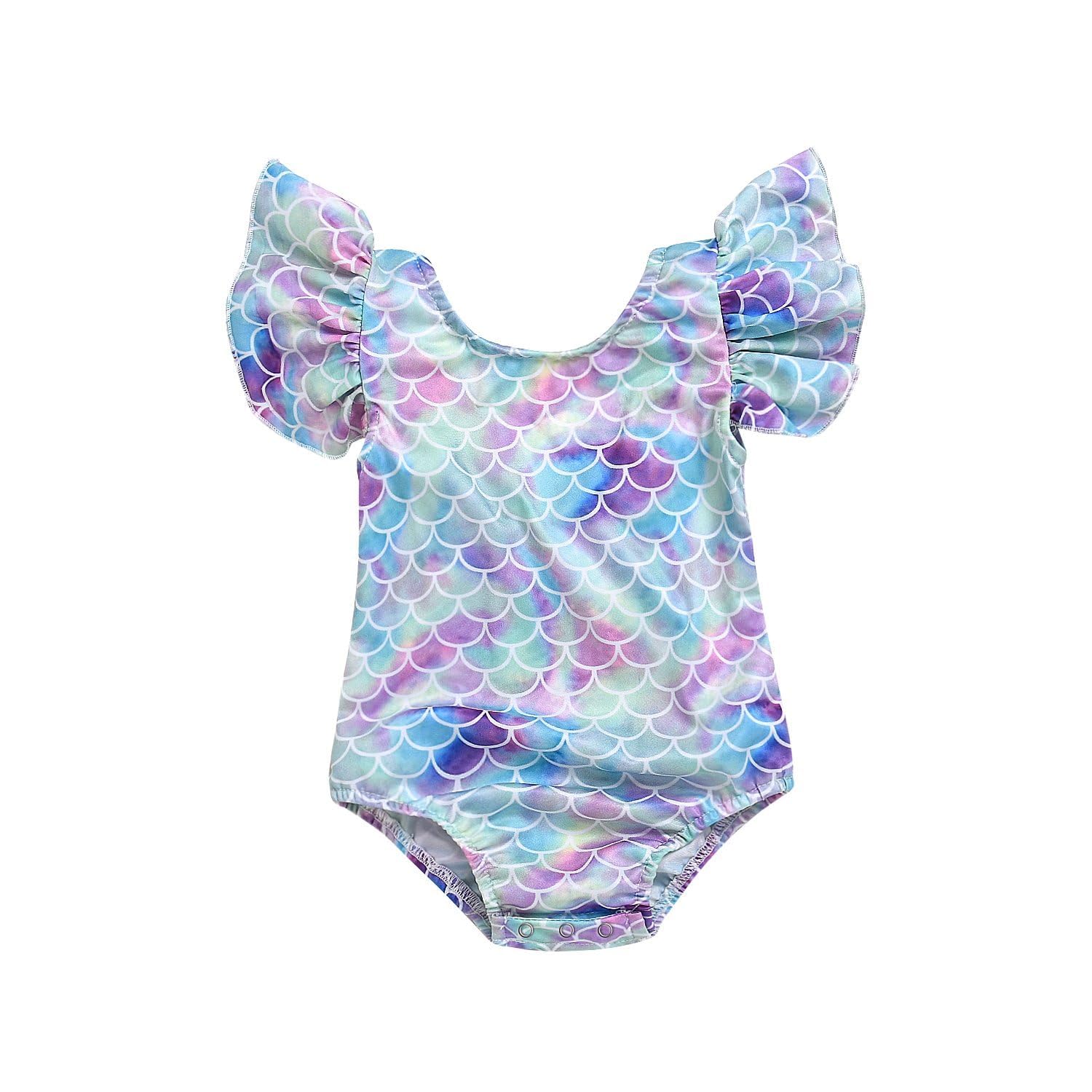 Toddler Girl Baby Ruffles Mermaid Fish Scale Swimsuit One Piece Swimwear Bathing Sunsuit