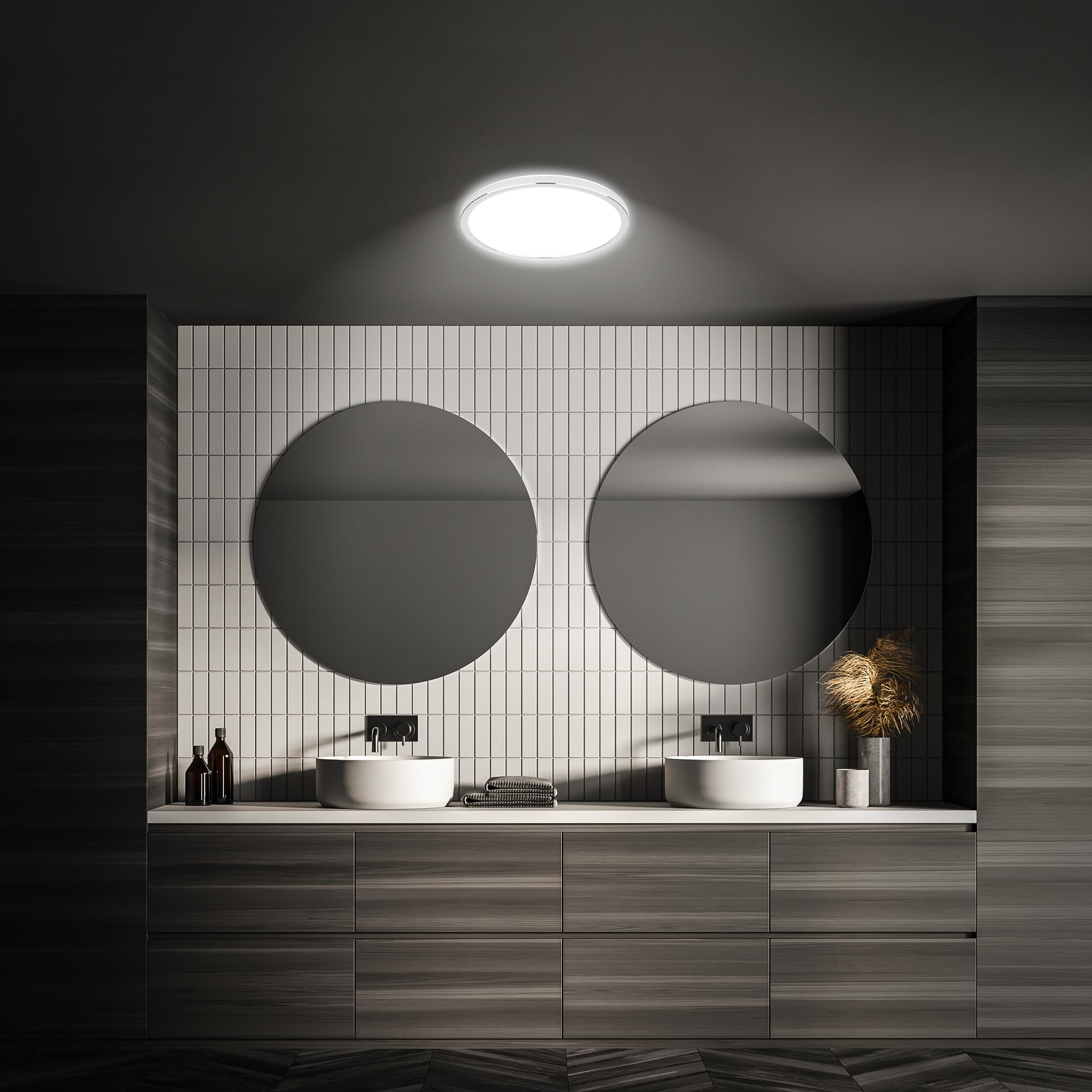 BRILONER - Plafon led techo baño con luz indirecta, IP54 protección contra polvo y salpicaduras de agua, lampara techo, lampara baño techo, plafones para techo led, 29,3x2,8 cm, cromo