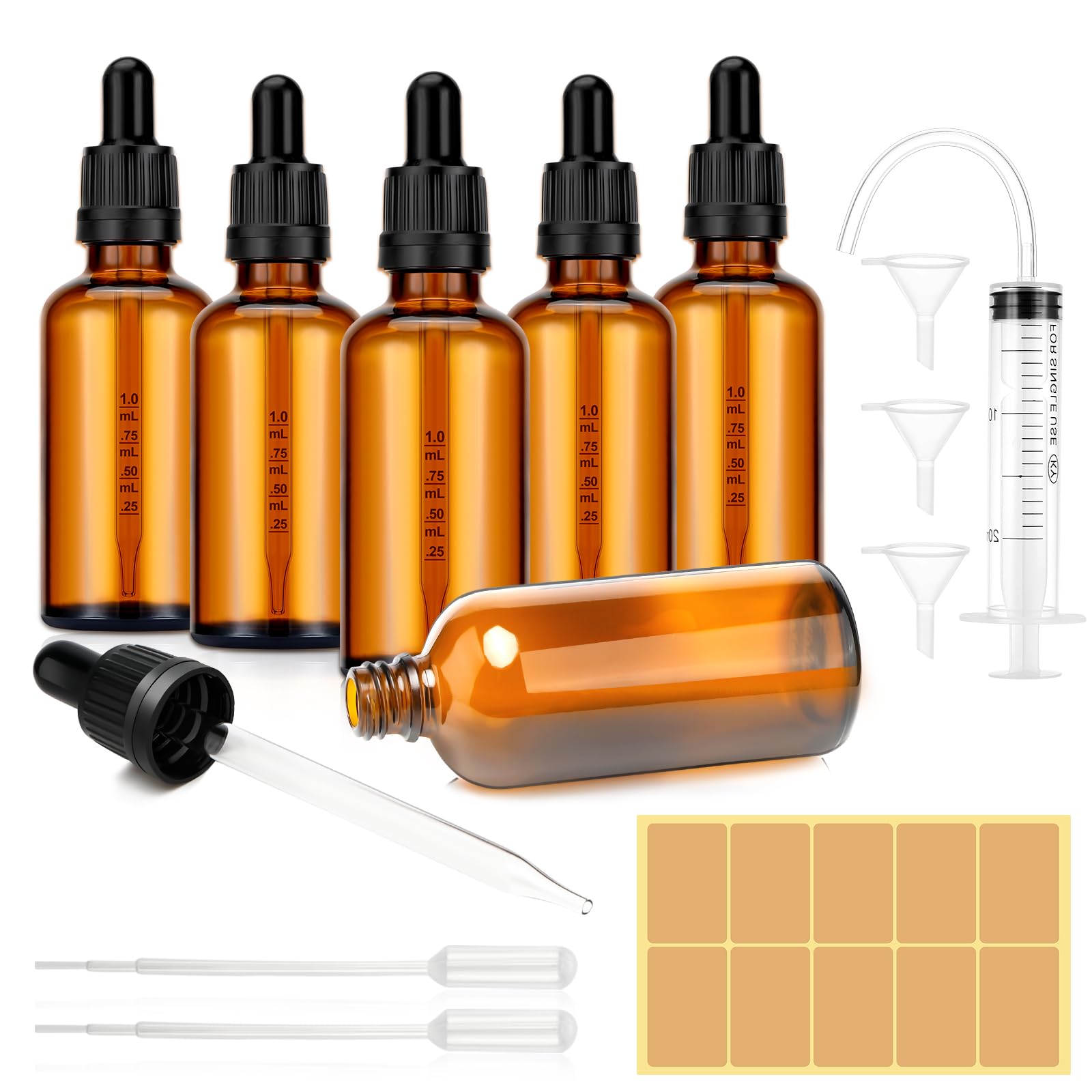 Frascos de Vidrio Marrón 100 ml con Gotero para Aceites Esenciales - 6 Piezas