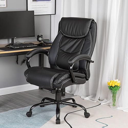 Miniatura 2 de Sillas de oficina para personas pesadas, grandes y altas, asiento ancho de 500 libras, silla de escritorio ergonómica de piel sintética, silla de