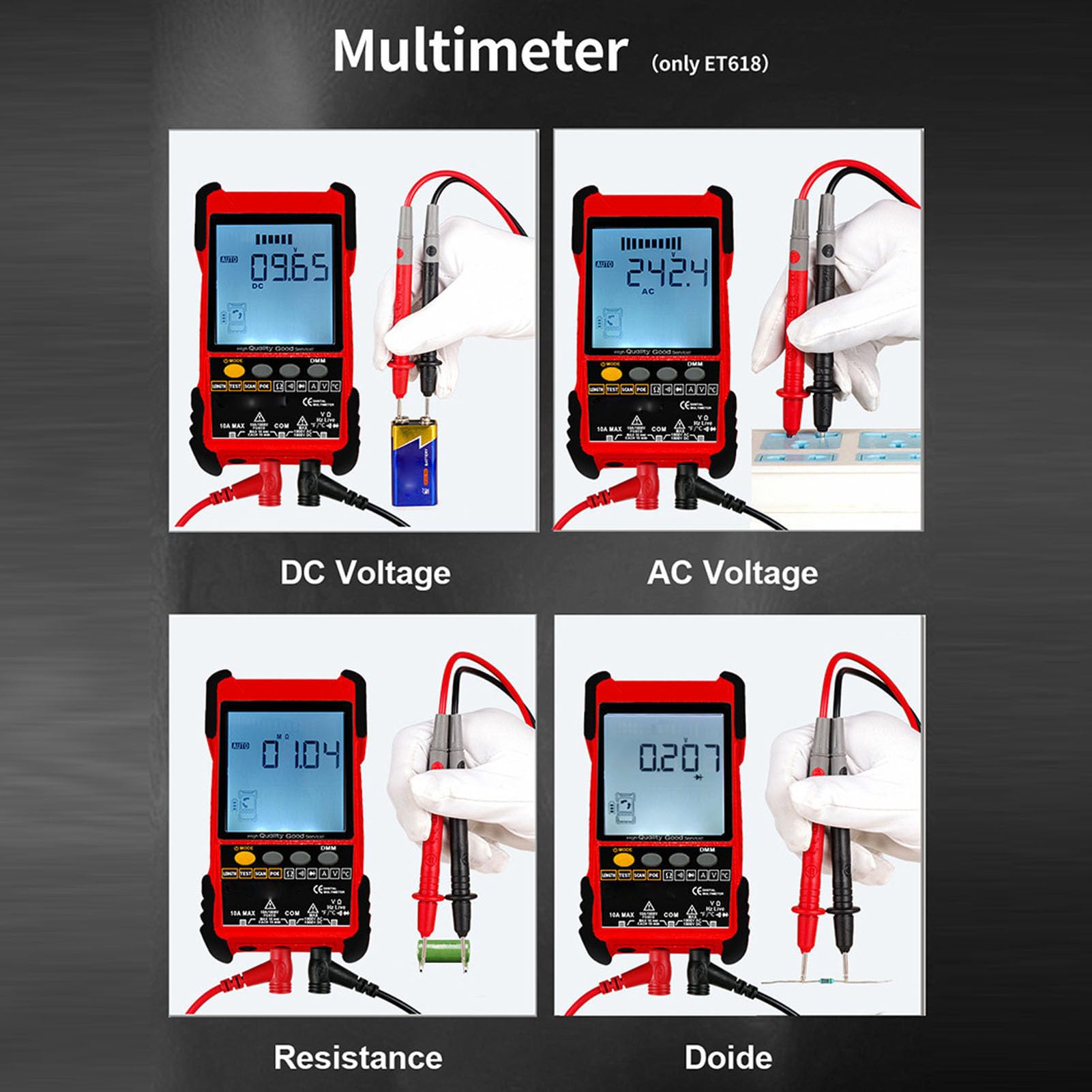 Multimètre Numérique Testeur de Câble Réseau 2 en 1 avec écran LCD pour une Détection Rapide des Défauts et un Dépannage Réseau (Rouge)