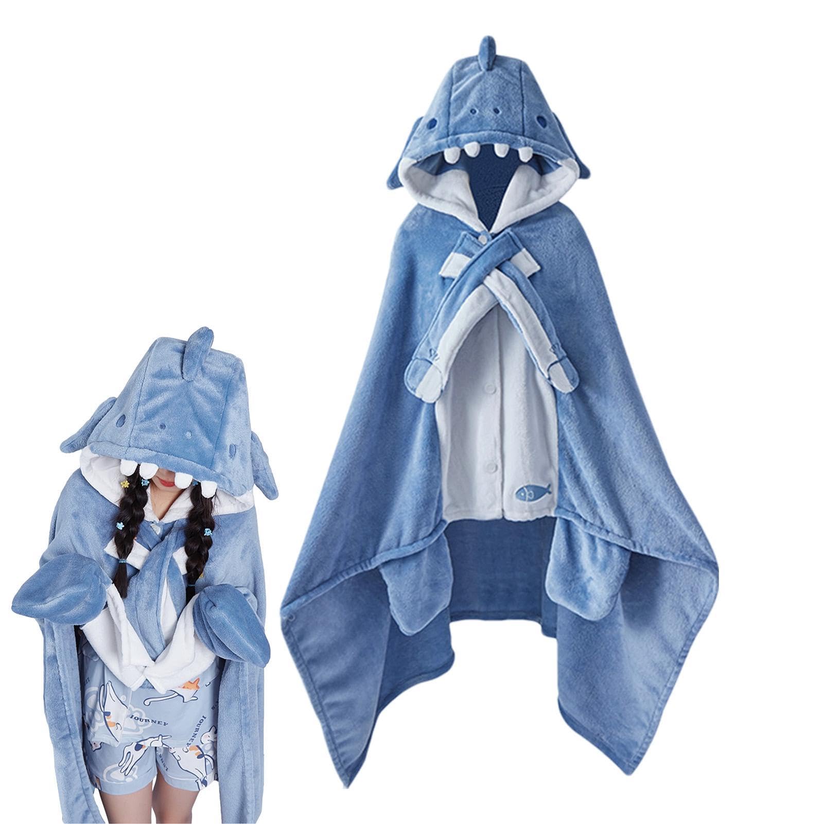 Adult Shark Blanket - Wearable Shark Blanket Adult | Soft Shark Shawl Cape Hooded Robe, Comfortable Shark Cape Poncho Style Hooded Robe, Air Conditioning Blanket Nap Blanket Pajamas