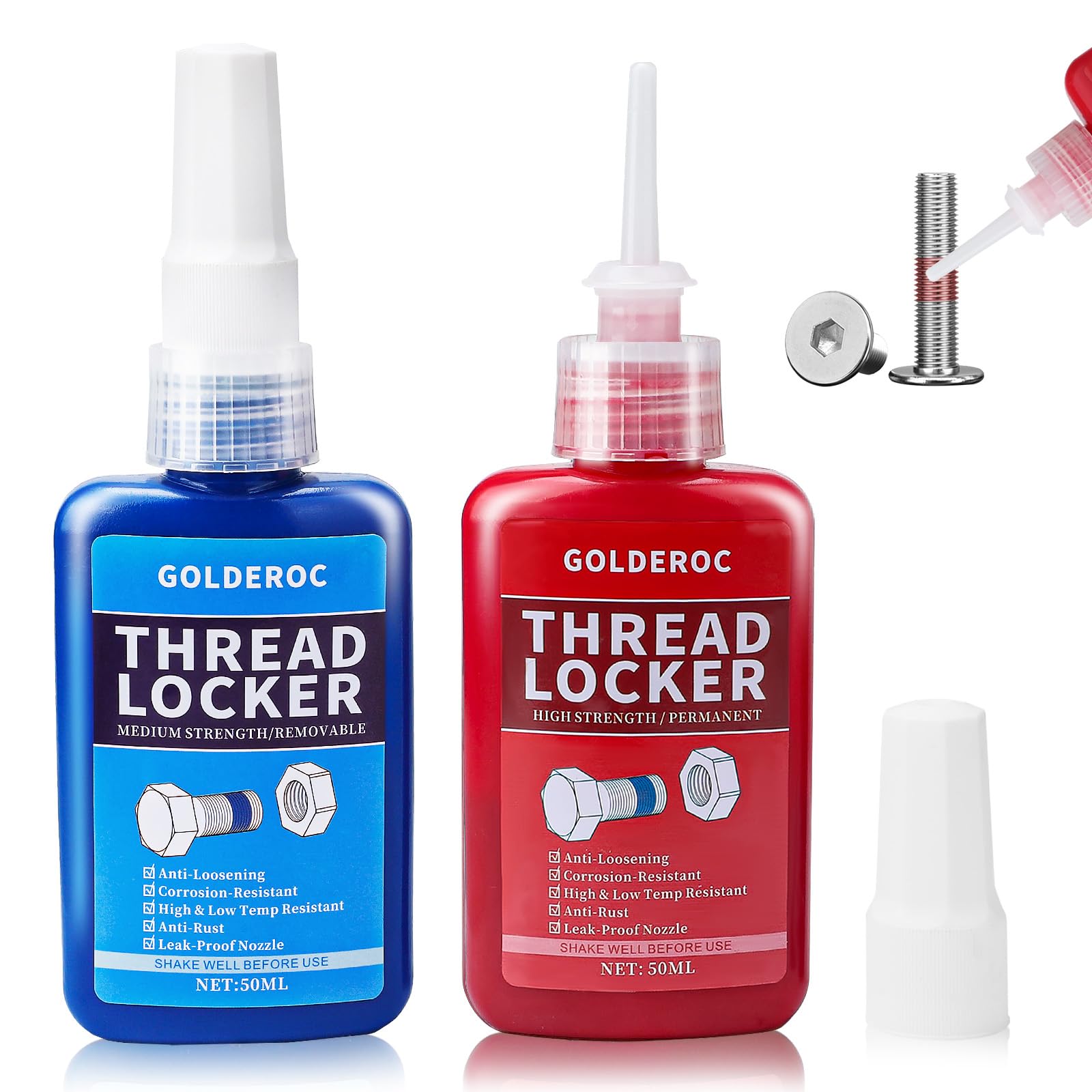 Thread Lock 50mlx2, Blue and Red, Thread Locker Medium and High Strength