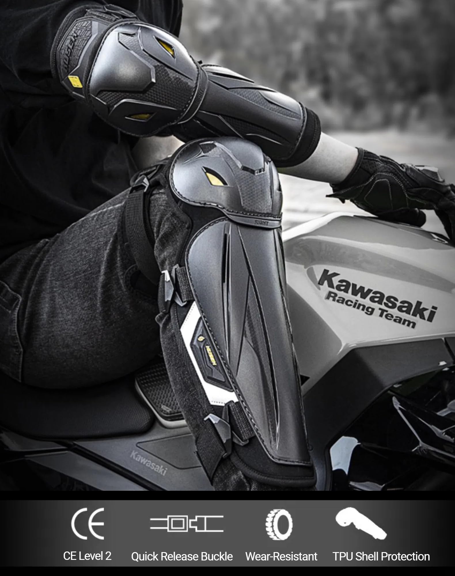 4pcs Motorcycle Knee Shin Guards Elbow Pads for Men Adjustable Knee Cap Pads Protector Crashproof Leg Armor Protection for Motocross Dirt Bike Racing Mountain Biking