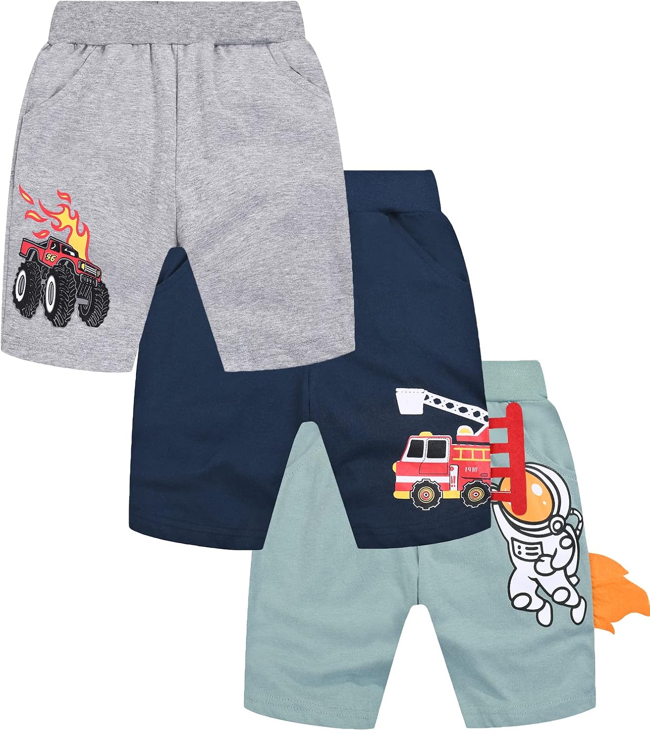 LOKTARC Toddler Boys Knit Shorts Pack of 3, Baby Summer Cotton Pull-on Active Jogger Shorts