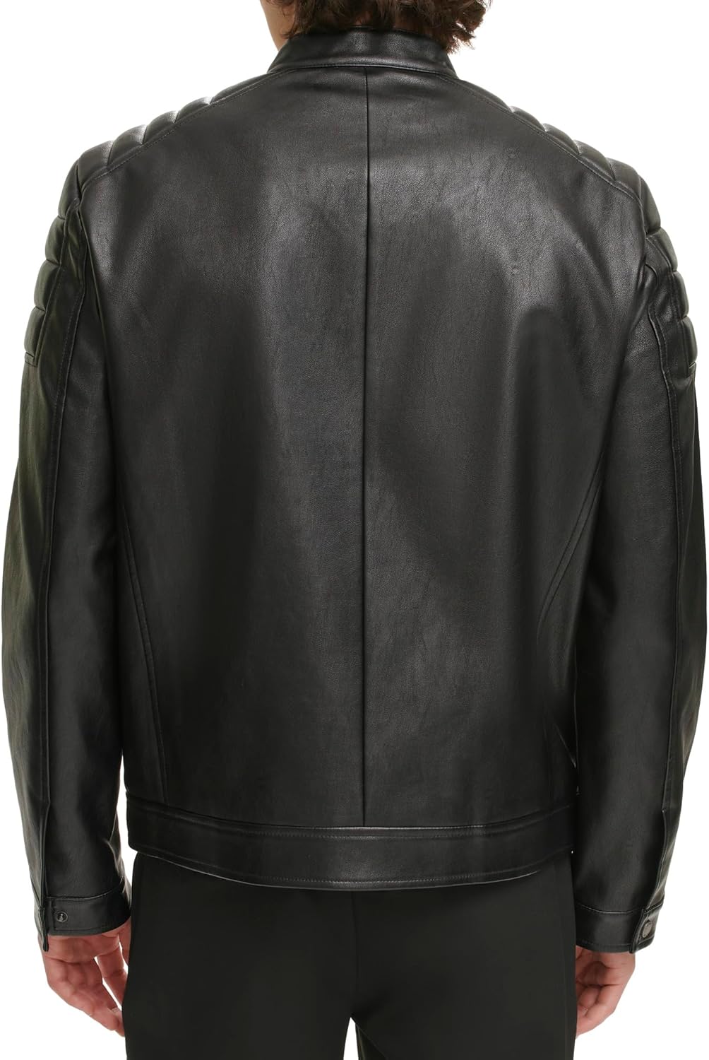 DKNY mens Mixed Media Faux Leather Puffer Motocross Racer Jacket - Image 4