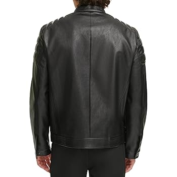 DKNY Men's Mixed Media Faux Leather Puffer Motocross Racer