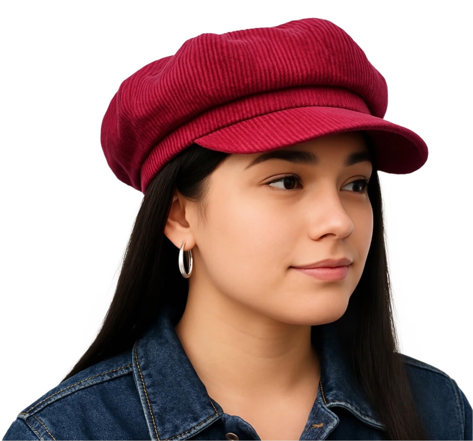 Craggi Ladies Red Cord Baker boy Hat. Womens Newsboy Peaky Cap Corduroy