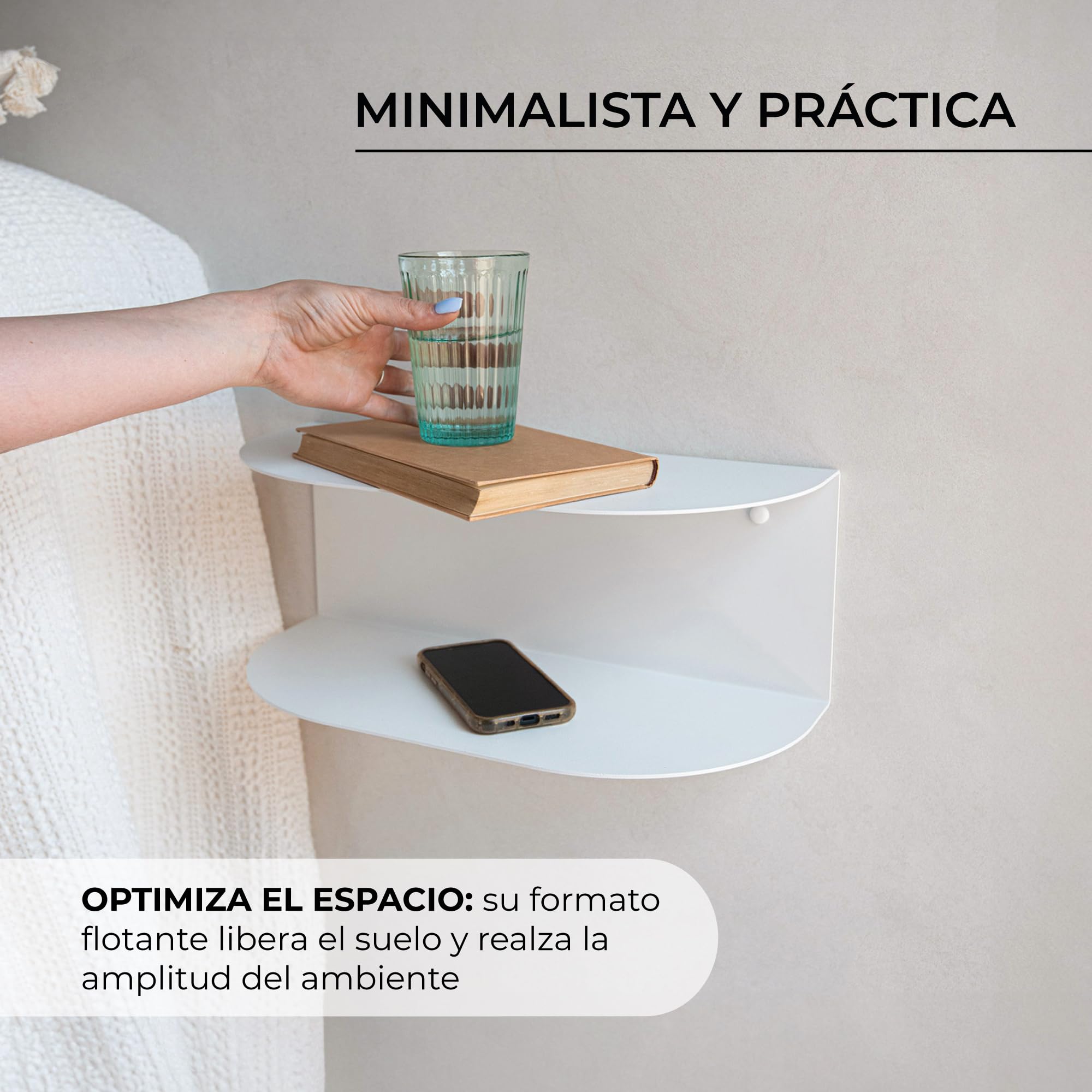 MILUKA Pack 2 Mesitas de Noche Flotantes en Beige Arena 40 x 20 cm | Estanteria Pared Moderna con 2 Baldas en una Sola Pieza | Diseño Minimalista - Sin Montaje | Hecho en España