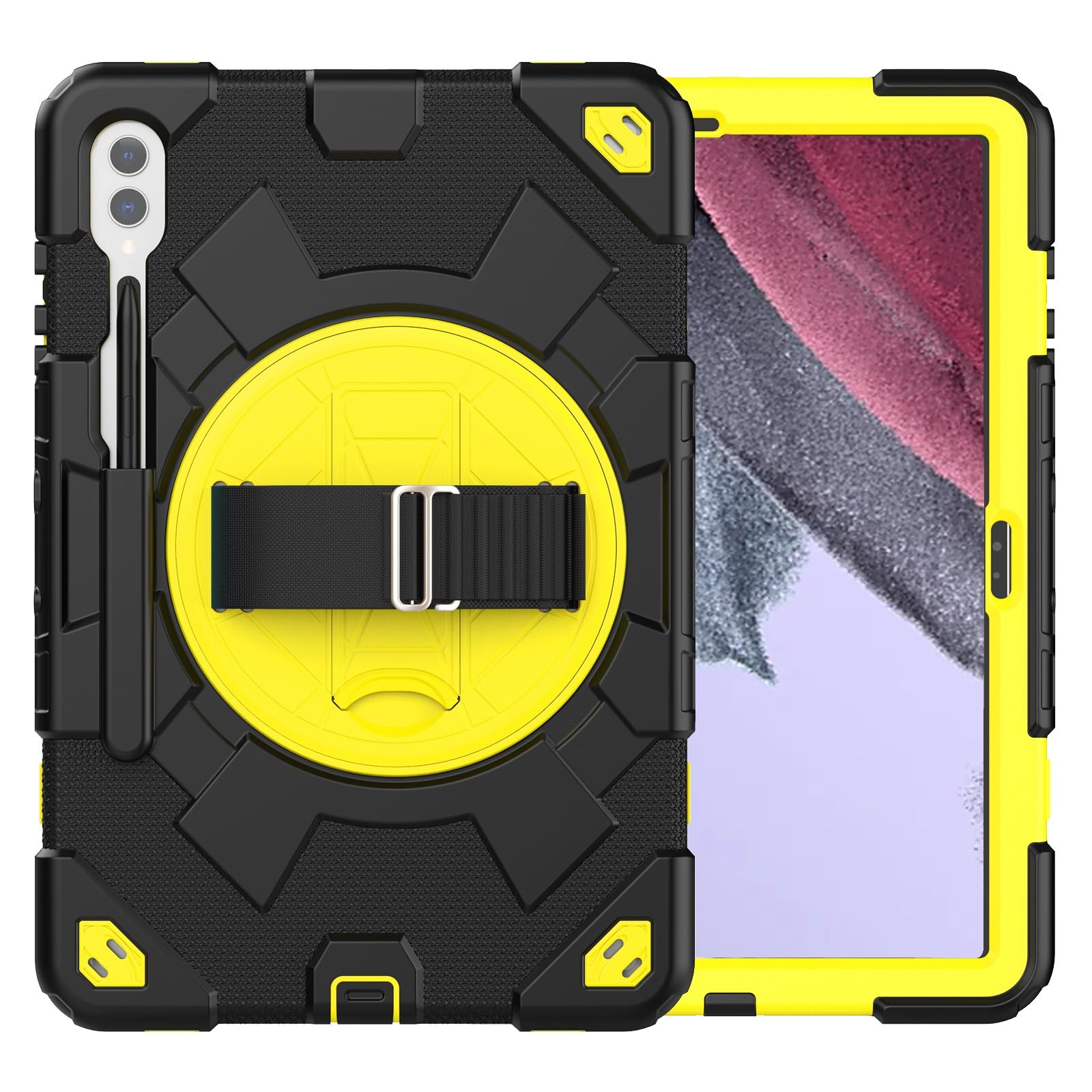Custodia protettiva per tablet PC compatibile con Samsung Galaxy Tab S9 Plus 12,4 pollici X810/X816B/X818U, custodia integrale in TPU + PC, con supporto rotante e cinturino da polso, robusta copertura