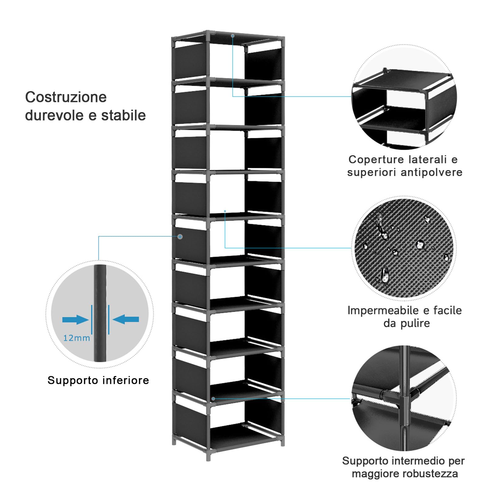 esonstyle Scarpiera a 10 Ripiani, Scaffale Portascarpe in Stretta Metallo per 10 Paia di Scarpe, Scarpiera Verticale, Organizzatore per Scarpe Alta per Ingresso, Soggiorno e Corridoio