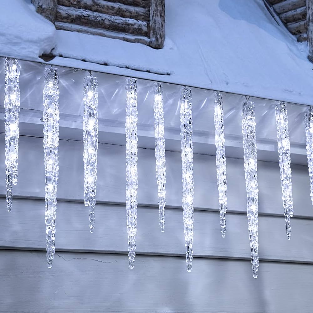 Minetom Icicle Lights Outdoor with Clips, 20ft 100 LED 20