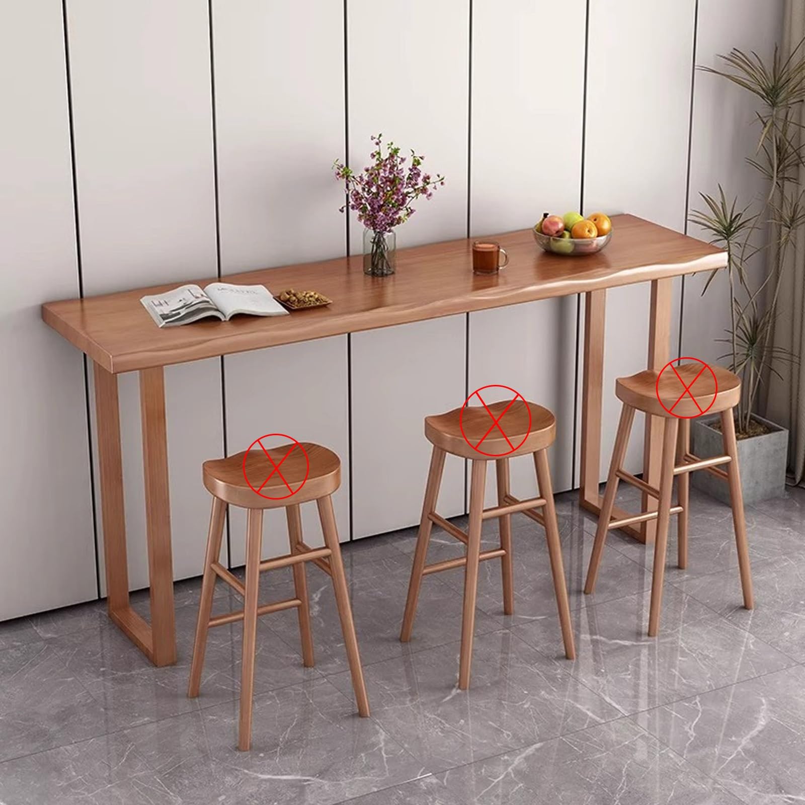 Tavolo da pranzo industriale in legno massello, rettangolare alto, tavolo da bar da cucina, tavolo stretto per bistrot o caffetteria, base in legno, 9 set