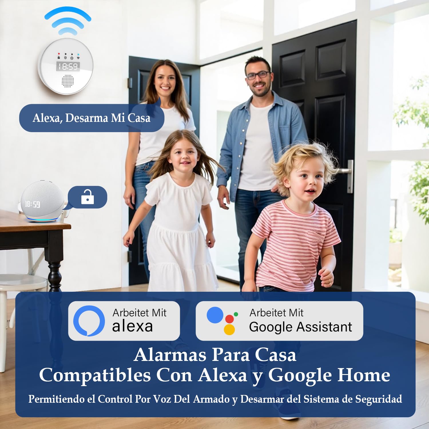 YISEELE Alarma para casa: Kit Alarma casa 5 GHz WiFi - con Reloj y App Gratis - Completo 1 Sirena 125dB - 6 Sensores Puerta/Ventana - 2 Mandos - 1 Central - Compatible con Alexa y Google Home