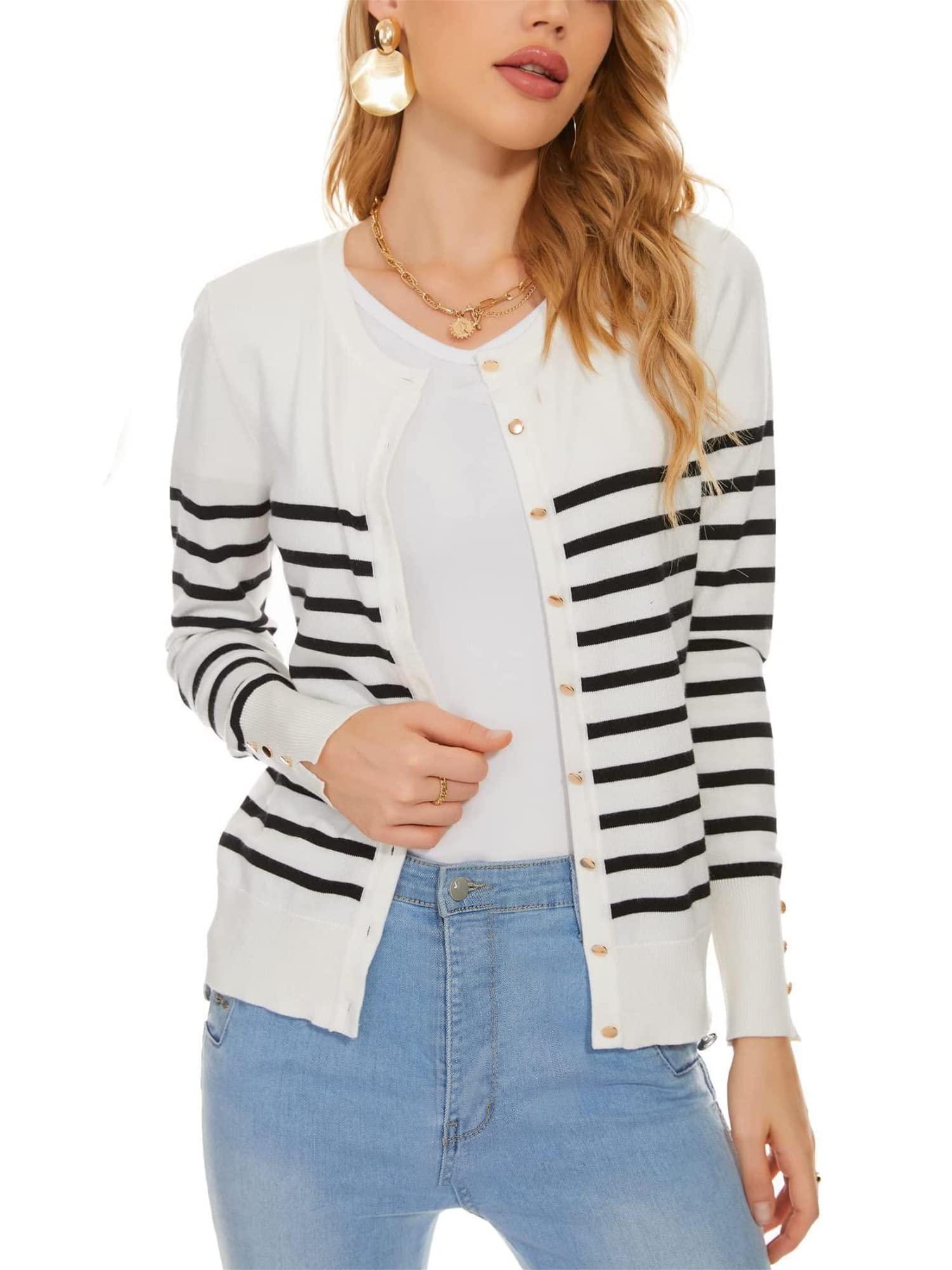 Spicy Sandia Button Down Crewneck Cardigan Sweaters for Women