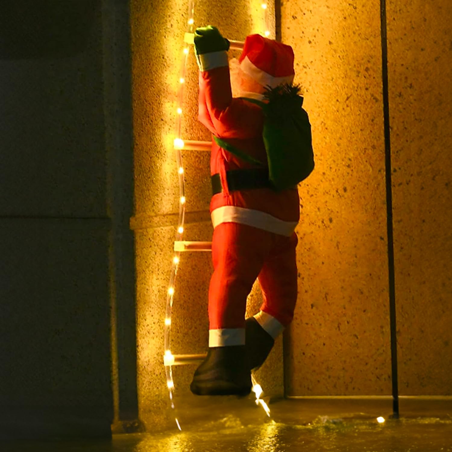 Avilia Decoración navideña de Papá Noel Rojo en Escalera Luminosa de LED 38 x 140 cm – Ideal para adornar Tanto Exteriores como Interiores y como Idea de Regalo – Fabricado en plástico Resistente y