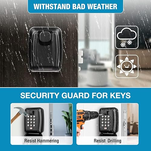Miniatura 10 de BKNOOU Caja de llaves de pared con código, caja resistente para cerradura de llave para exterior, resistente a la intemperie, caja de bloqueo extra