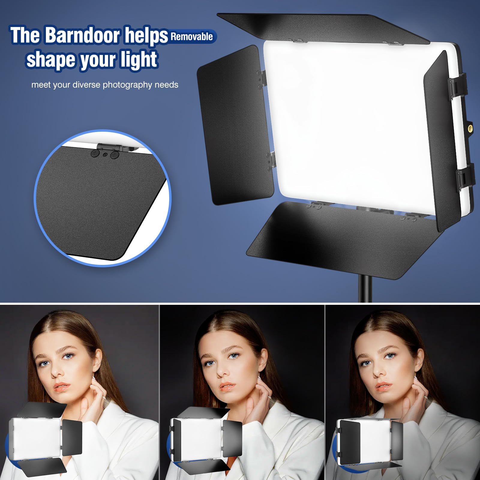 LED Video Light Kit with Barn Door, Kewaiaa 30W Photography Light Panel with Stand, 3000Lux 2500K-8500K Dimmable Studio Lights for Video Recording/Filming/Photoshoot Shooting/Live Streaming