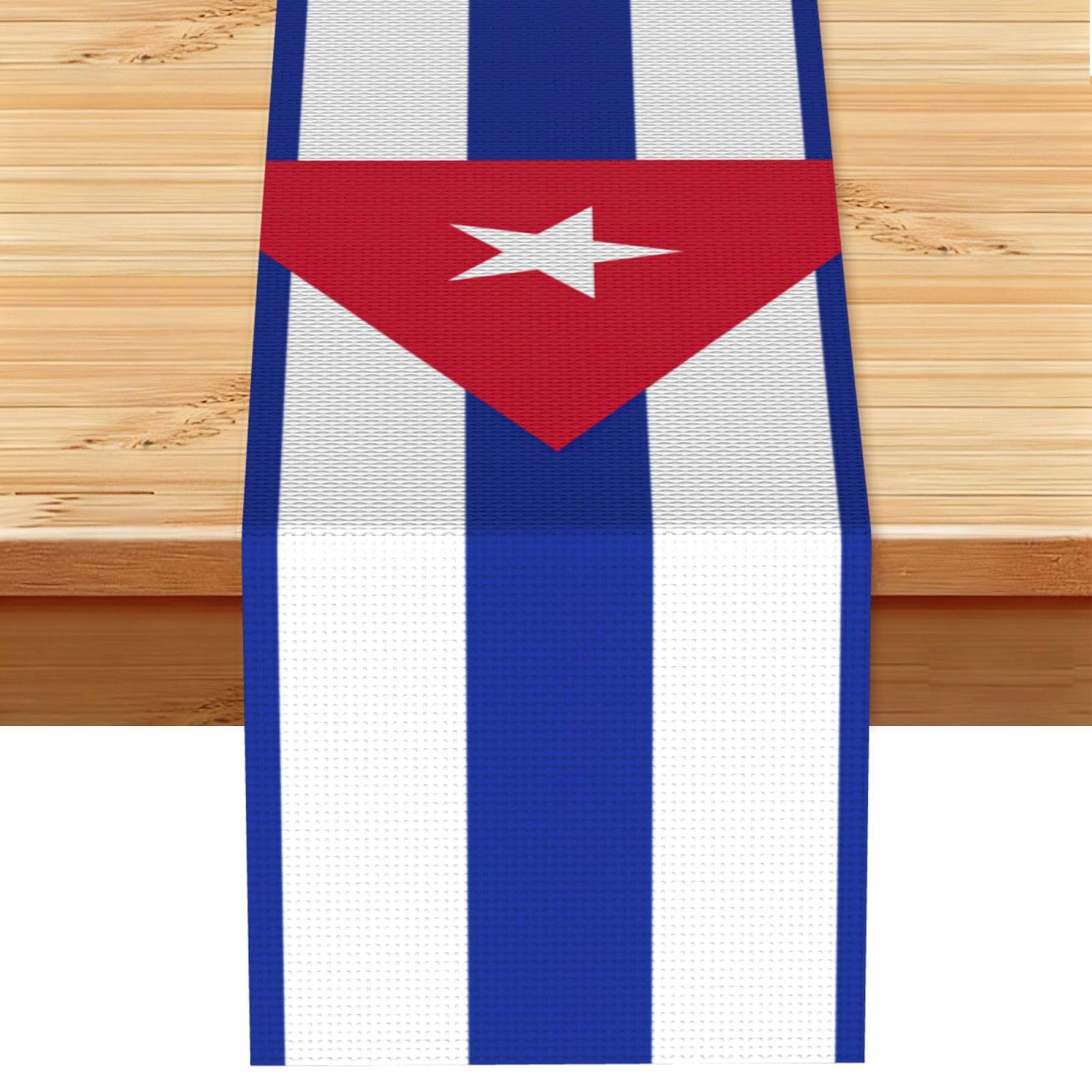 Cuban flag Printed Table Runner 13 x 72, Wrinkle Resistant Decor for Dining Table Coffee Table Fireplace