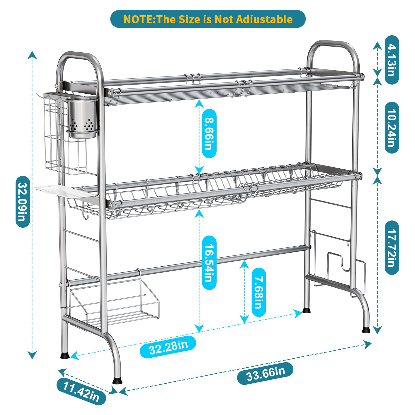 HOWDIA Escurridor de Platos sobre el Fregadero, escurridor Grande de Acero Inoxidable de 2 Niveles con Soporte para Utensilios, escurridor de Platos para encimera de Cocina