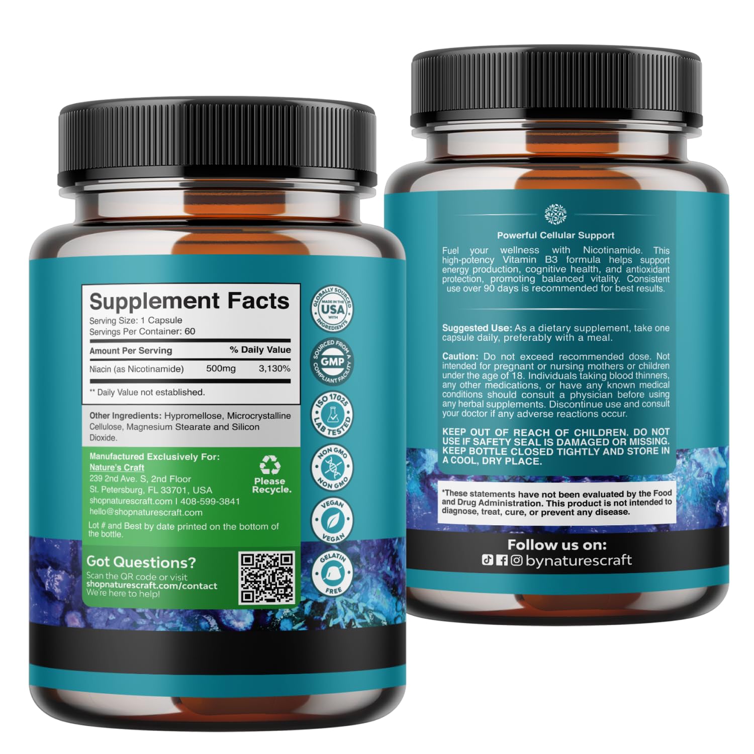 Nicotinamide 500mg Niacinamide 500mg Vitamin B3, Niacin Alternative - 60ct — Amazon image 8