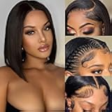 Bob Wig Human Hair Wig Short 13x4 Lace Front Wigs Human Hair Pre Plucked 10 Inch Bob Wig Short Wigs for Black Women Bob Wigs Human Hair 180% Density With Baby Hair Natural Black Straight Glueless