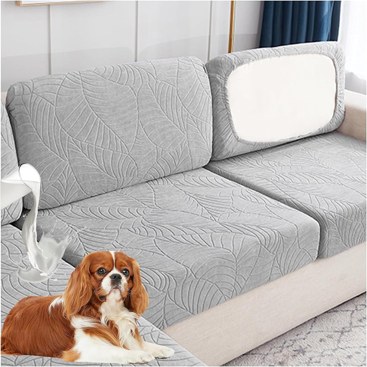 Sofa Seat Cushion Cover Water Resistant, Elastic Covers Non-Slip, Stretch Couch Cover Slipcover Protectors for Cushions Chair Loveseat Pets & Kids (Wine Red,Large-4-Seater)