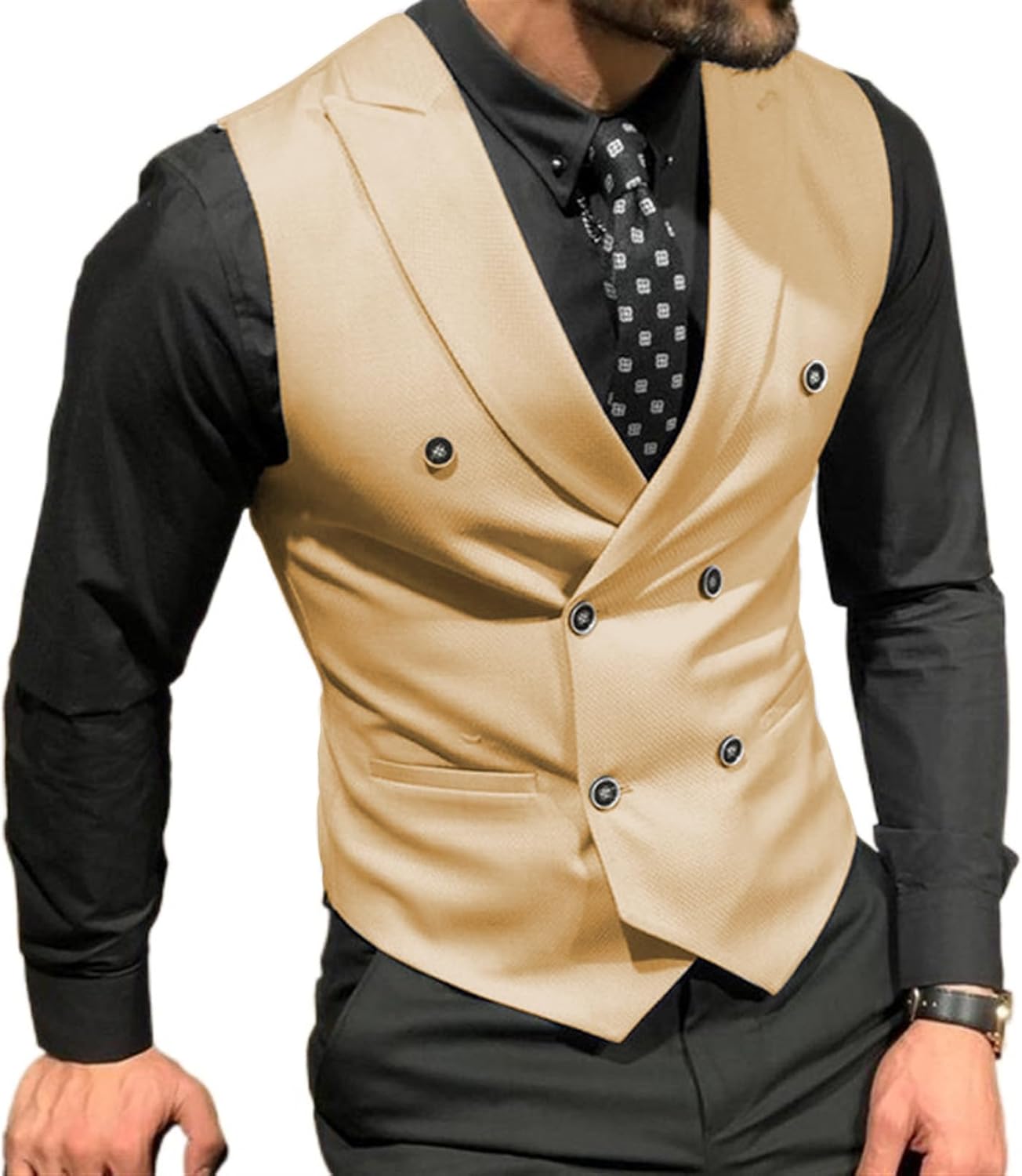 Men's Peak Lapel Double Breasted Suit Vests Casual Business Vests Slim Fit Waistcoat For Wedding Groom Dating