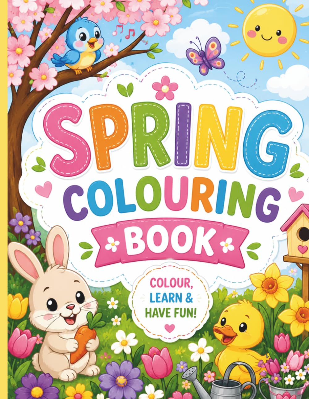 Spring Theme Colouring Book: Colour, Learn & Explore Spring! A Blooming Adventure for Kids! Flowers, Butterflies & Happy Adventures!